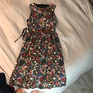 Topshop Floral Midi Dress with lace up sides